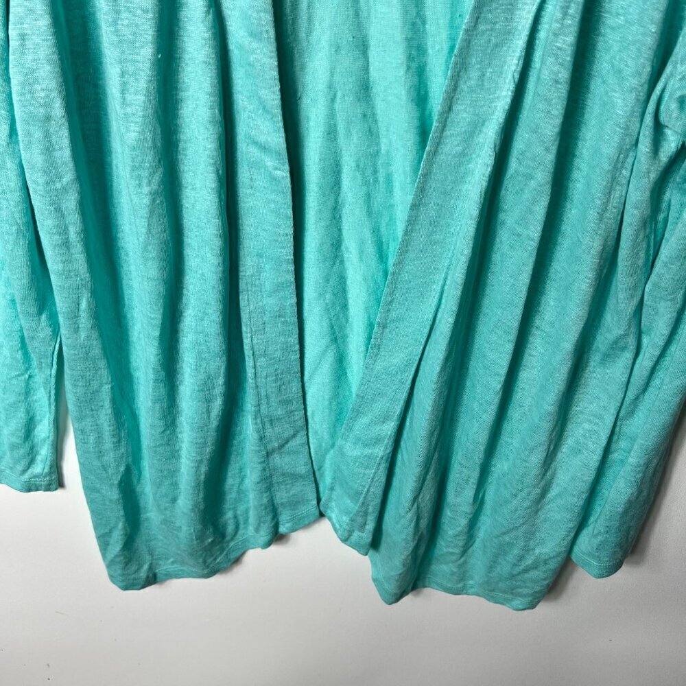 J. Jill Love Linen Cardigan‎ Sweater Womens Large Aqua Turquoise Open Front Knit - Picture 3 of 8
